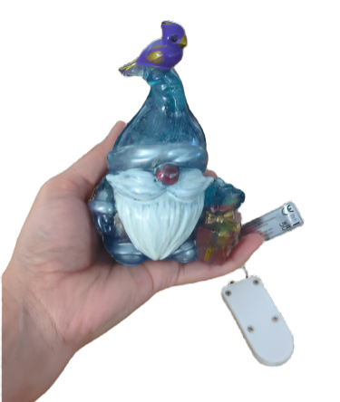 Knickknack - Resin Gnome with bird and battery operated lights