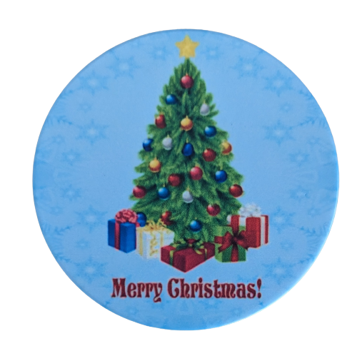 Coaster - Round ceramic coaster (Merry Christmas! - Christmas tree)