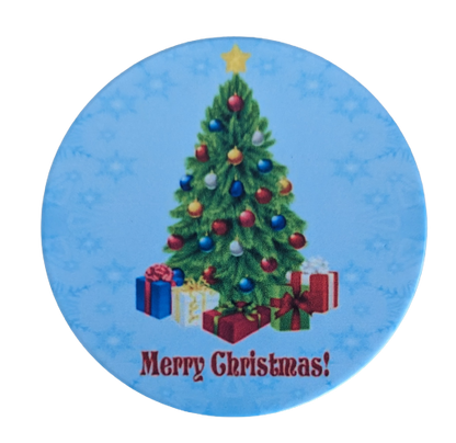 Coaster - Round ceramic coaster (Merry Christmas! - Christmas tree)