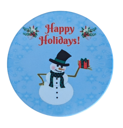 Coaster - Round ceramic coaster (Happy Holidays! - Snowman)