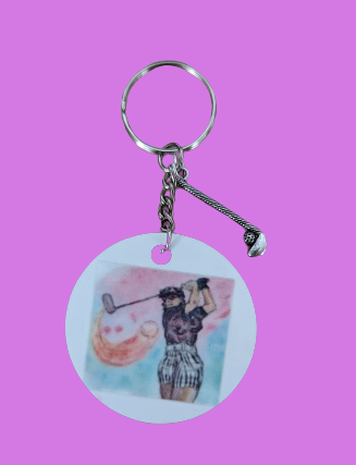 Keychain - Double sided sublimated Life is good when you're golfing with silver golf club charm