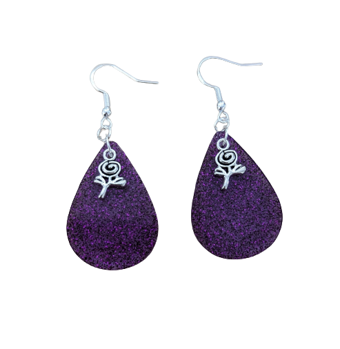 Earrings - Resin teardrop with silver charm on hook