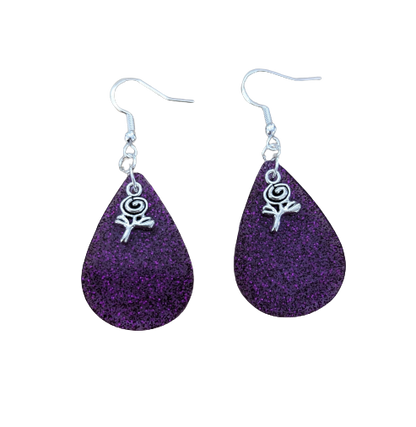 Earrings - Resin teardrop with silver charm on hook