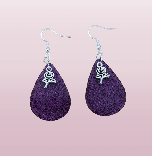 Earrings - Resin teardrop with silver charm on hook