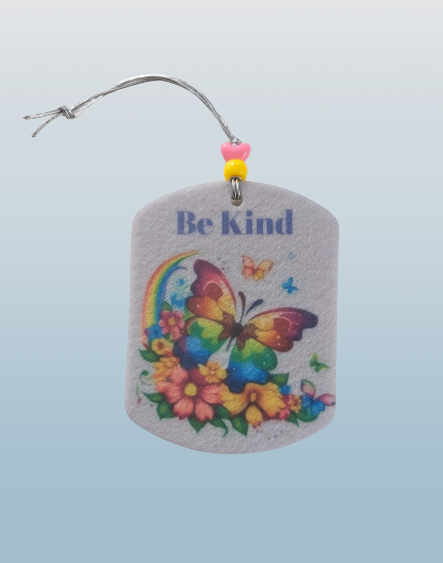 Car Ornament - Double sided rectangle round top and bottom "Be Kind"