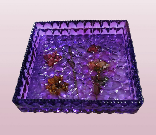 Knickknack - Resin dried flowers square textured trinket dish