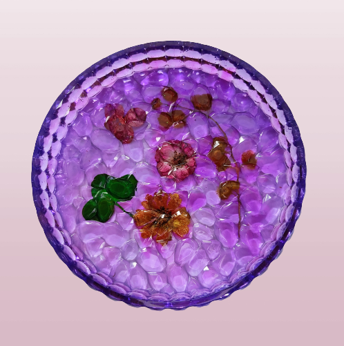 Knickknack - Resin dried flowers round textured trinket dish