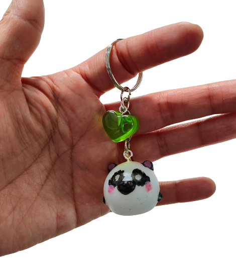 Keychain - Resin 3D panda with heart charm