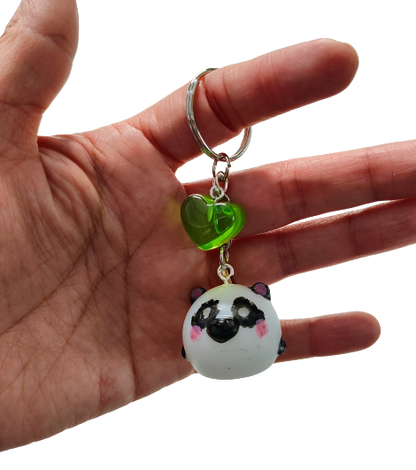 Keychain - Resin 3D panda with heart charm