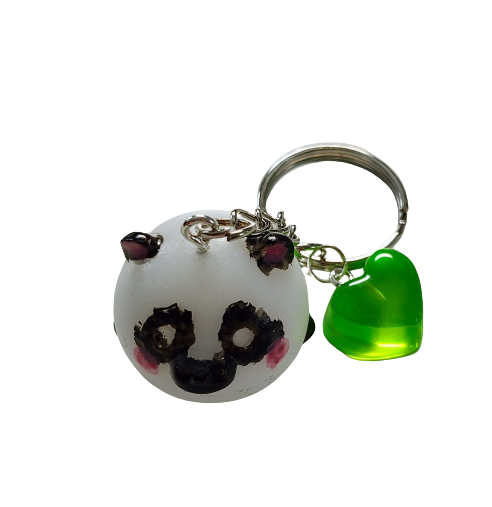 Keychain - Resin 3D panda with heart charm