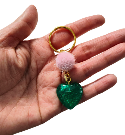 Keychain - Resin small heart with pom pom