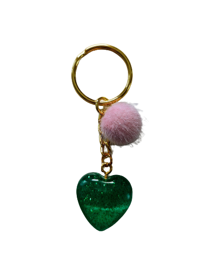 Keychain - Resin small heart with pom pom