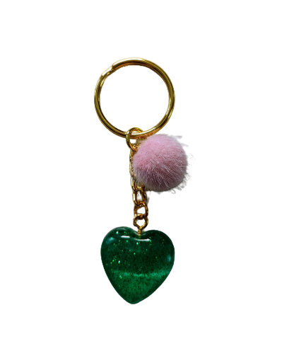 Keychain - Resin small heart with pom pom