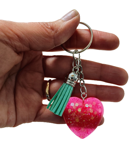 Keychain - Resin heart with tassel