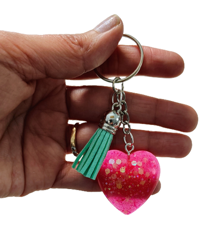 Keychain - Resin heart with tassel