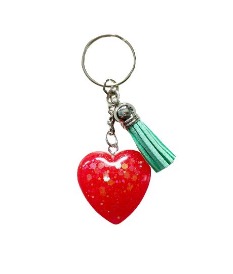 Keychain - Resin heart with tassel