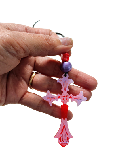 Car Ornaments - Resin cross with beads