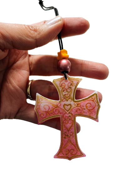 Car Ornaments - Resin cross with beads