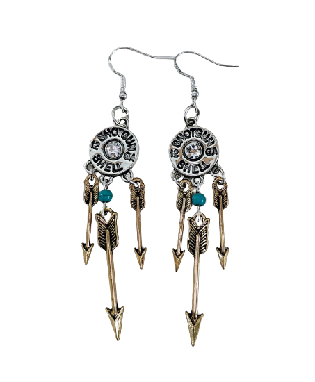 Earrings - Silver & Gold with blue bead dream catcher on hook