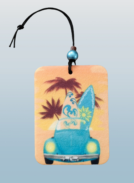 Car Ornament - Double sided rectangle car with surfboards and palm trees image