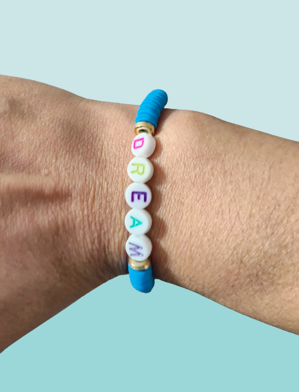 Bracelet - Small 6 inches elastic "Dream" colorful clay beads with spacer beads and a happy face bead