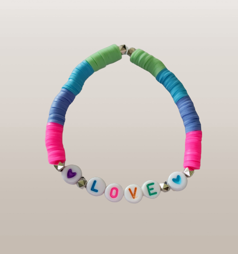 Bracelet - Elastic "Love" with colorful clay beads