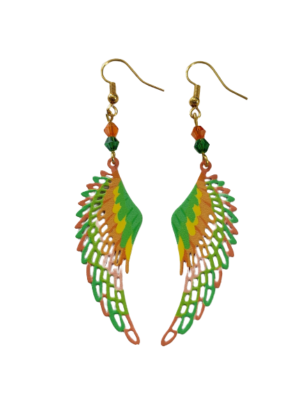 Earrings - Stainless steel fairy wings and beads on gold hook