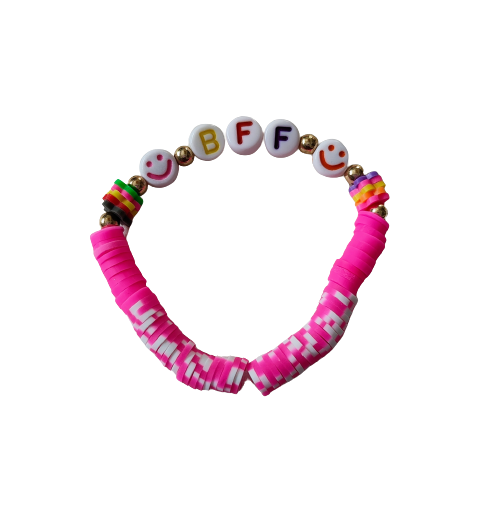 Bracelet - Xsmall 5.5 inches "BFF" with colorful clay beads and gold spacer beads