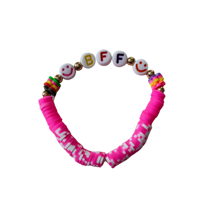 Bracelet - Xsmall 5.5 inches "BFF" with colorful clay beads and gold spacer beads