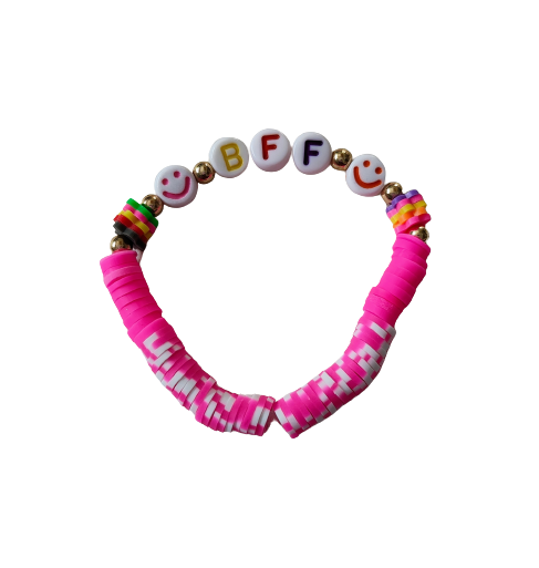 Bracelet - Xsmall 5.5 inches "BFF" with colorful clay beads and gold spacer beads