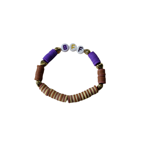 Bracelet - Xsmall 5.5 inches "BFF" with colorful clay beads and gold spacer beads