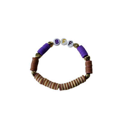 Bracelet - Xsmall 5.5 inches "BFF" with colorful clay beads and gold spacer beads