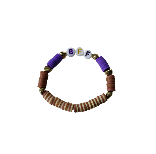 Bracelet - Xsmall 5.5 inches "BFF" with colorful clay beads and gold spacer beads