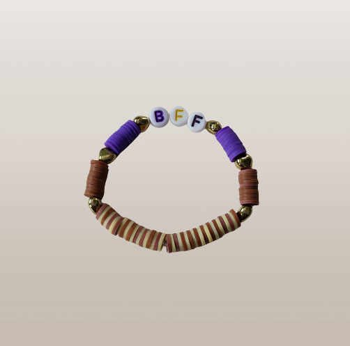 Bracelet - Xsmall 5.5 inches "BFF" with colorful clay beads and gold spacer beads