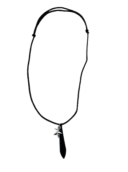 Necklace - Adjustable black waxed cotton cord with resin crystal and silver star charm