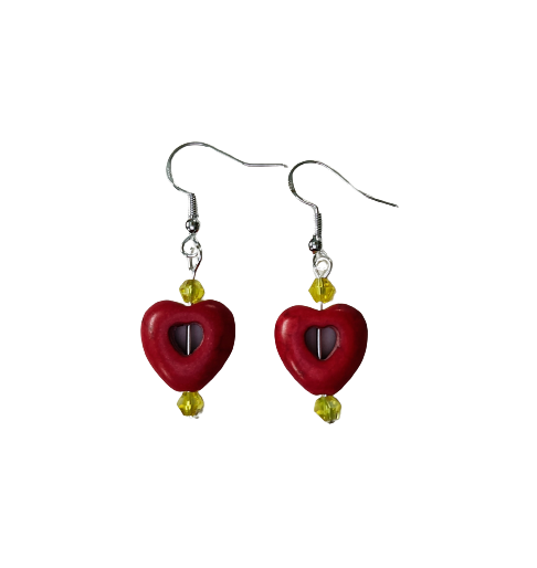 Earrings - Heart bead with 4mm crystal beads on hook