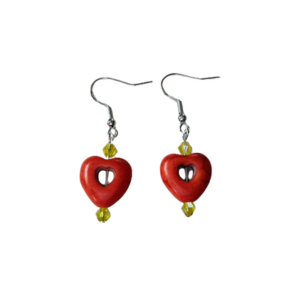 Earrings - Heart bead with 4mm crystal beads on hook