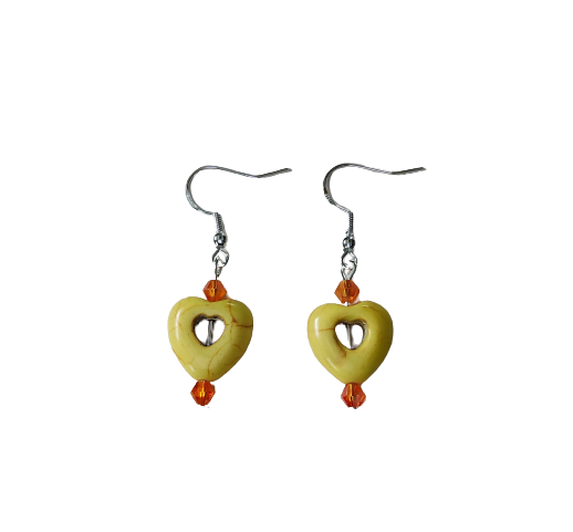 Earrings - Heart bead with 4mm crystal beads on hook