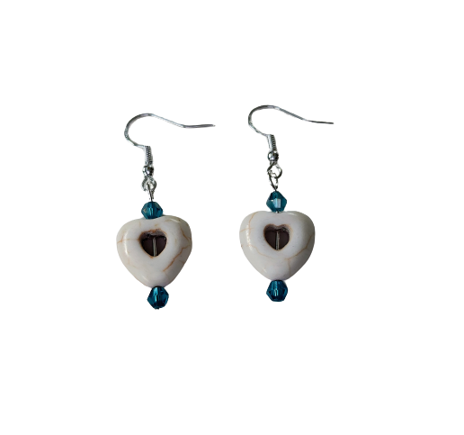 Earrings - Heart bead with 4mm crystal beads on hook