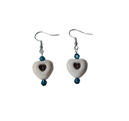 Earrings - Heart bead with 4mm crystal beads on hook