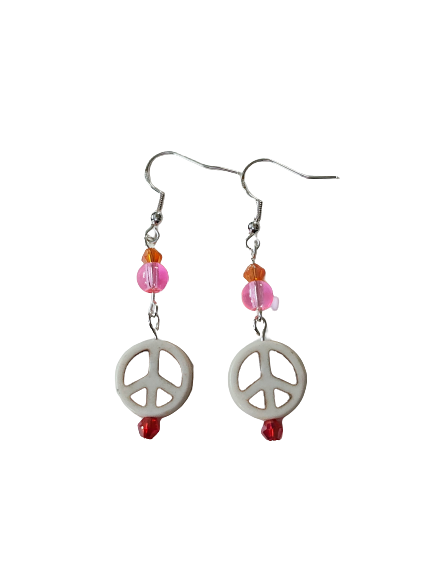 Earrings - Peace bead with glass crystal beads on hook