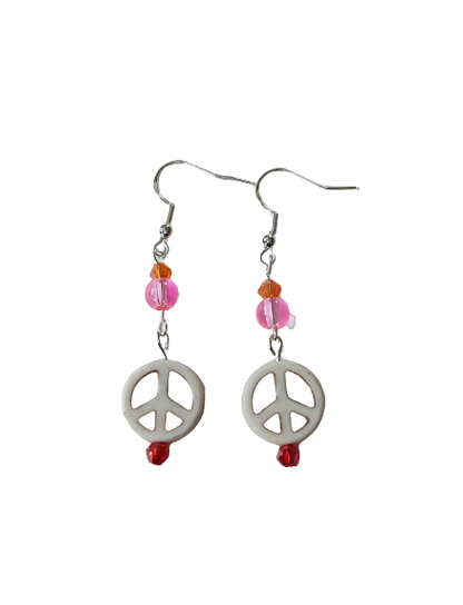 Earrings - Peace bead with glass crystal beads on hook