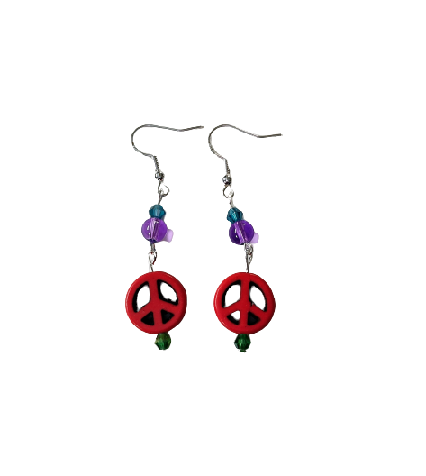 Earrings - Peace bead with glass crystal beads on hook