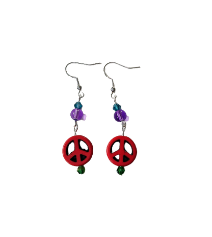 Earrings - Peace bead with glass crystal beads on hook