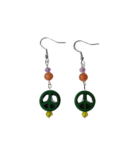 Earrings - Peace bead with glass crystal beads on hook