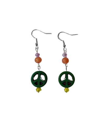 Earrings - Peace bead with glass crystal beads on hook