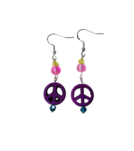 Earrings - Peace bead with glass crystal beads on hook