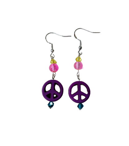 Earrings - Peace bead with glass crystal beads on hook