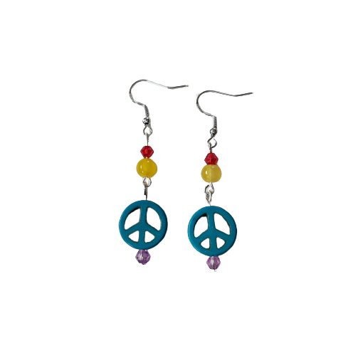 Earrings - Peace bead with glass crystal beads on hook