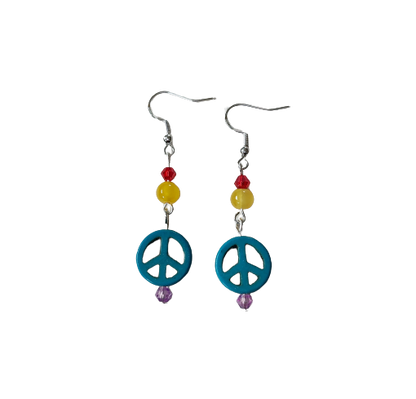 Earrings - Peace bead with glass crystal beads on hook